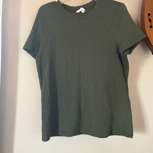 Time & Tru Classic Textured Short-Sleeve Top — Olive Green